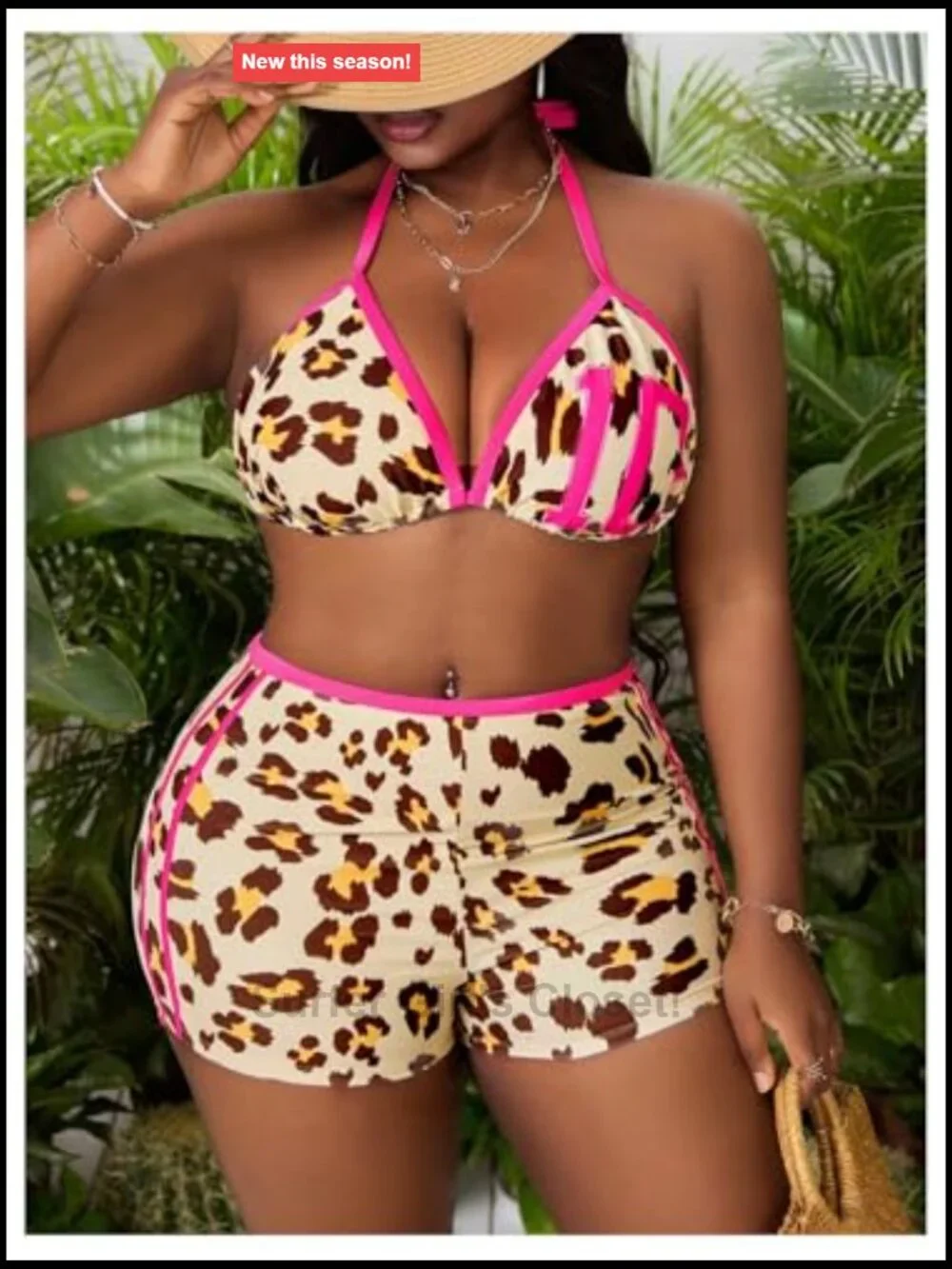 Plus Size High Stretch Bikini Set with Shorts Halter Tie Side Bathing Suit